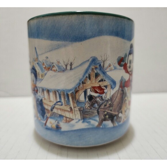 Vintage 1996 Disney Mickey's Winter Wonderland Ceramic Mug Blue White Red - Picture 3 of 8